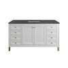 James Martin Vanities Chicago 60in Single Vanity, Glossy White w/ 3 CM Charcoal Soapstone Top 305-V60S-GW-3CSP